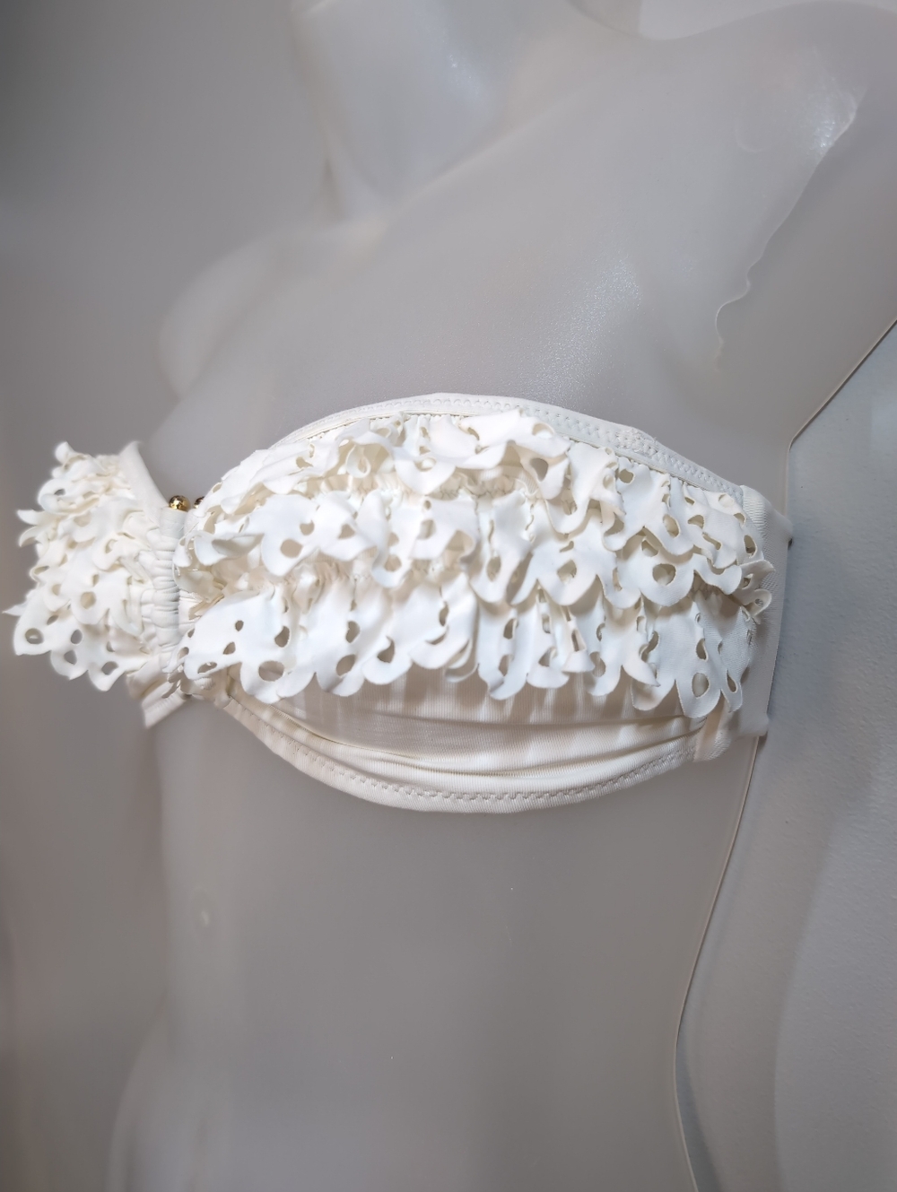 Bcbgmaxazria Luiza White Laser Cut Strapless Bikini Top Bandeau Size Small - Picture 5 of 12